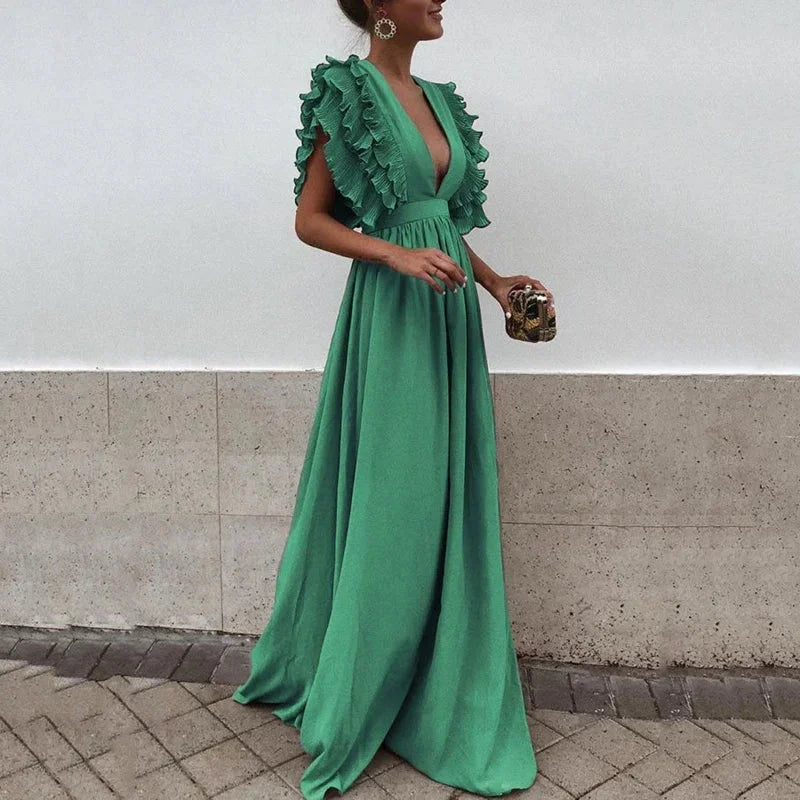 Isa - Romantische Bruiloft Gast Jurk Dames met Ruffle Mouwen
