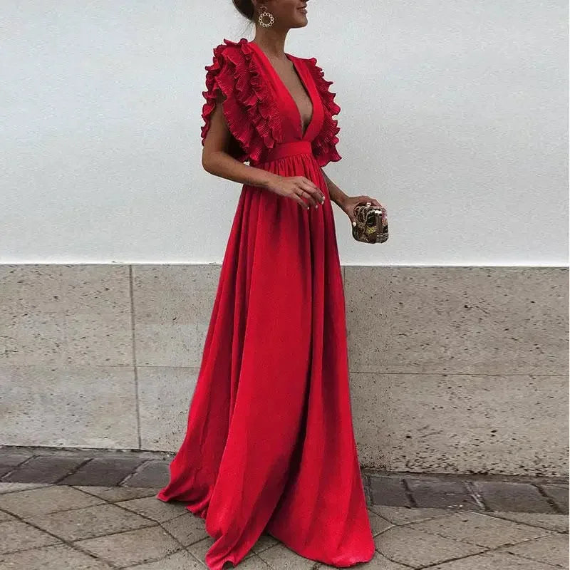 Isa - Romantische Bruiloft Gast Jurk Dames met Ruffle Mouwen