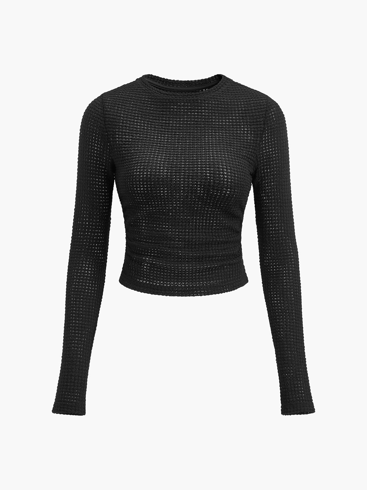 Isa - Dames Longsleeve Gebreide Stijl Cropped met Wafelstructuur