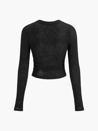 Isa - Dames Longsleeve Gebreide Stijl Cropped met Wafelstructuur