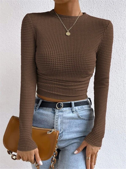 Isa - Dames Longsleeve Gebreide Stijl Cropped met Wafelstructuur