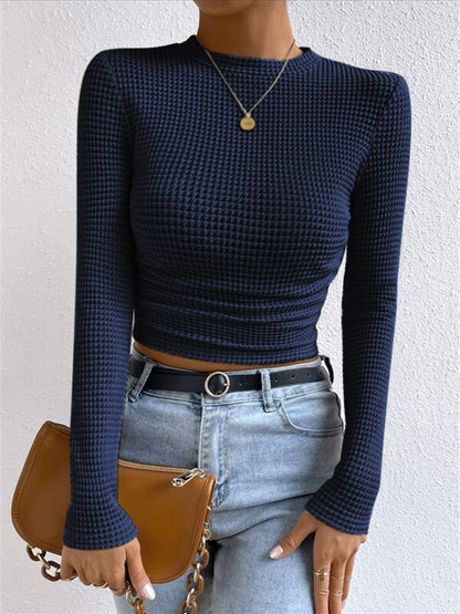 Isa - Dames Longsleeve Gebreide Stijl Cropped met Wafelstructuur