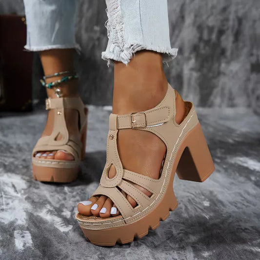 Isa - Stoere Orthopedische Sandalen Dames met Blokhak en Plateauzool met Profielrand