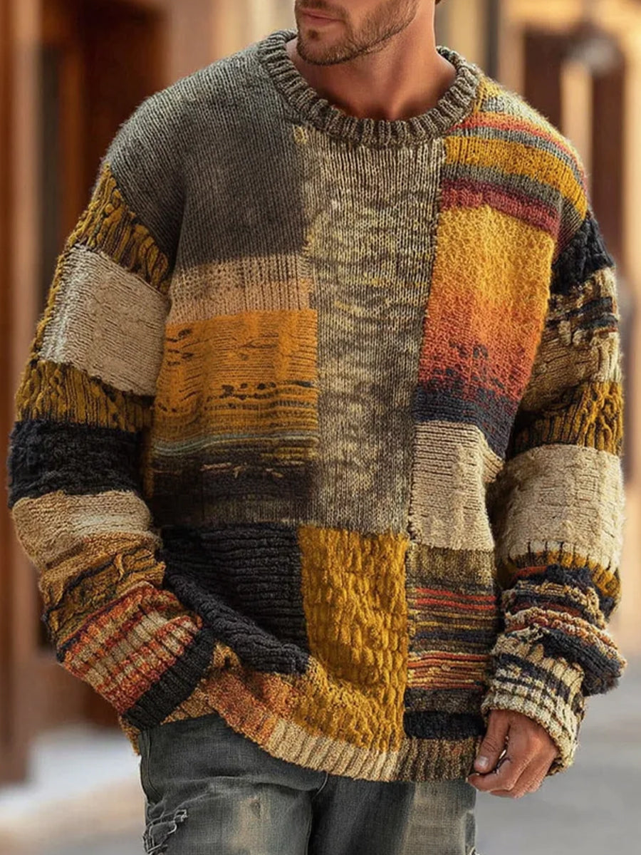Jesse - Heren Gebreide Trui Oversized met Grafisch Vlakkenpatroon