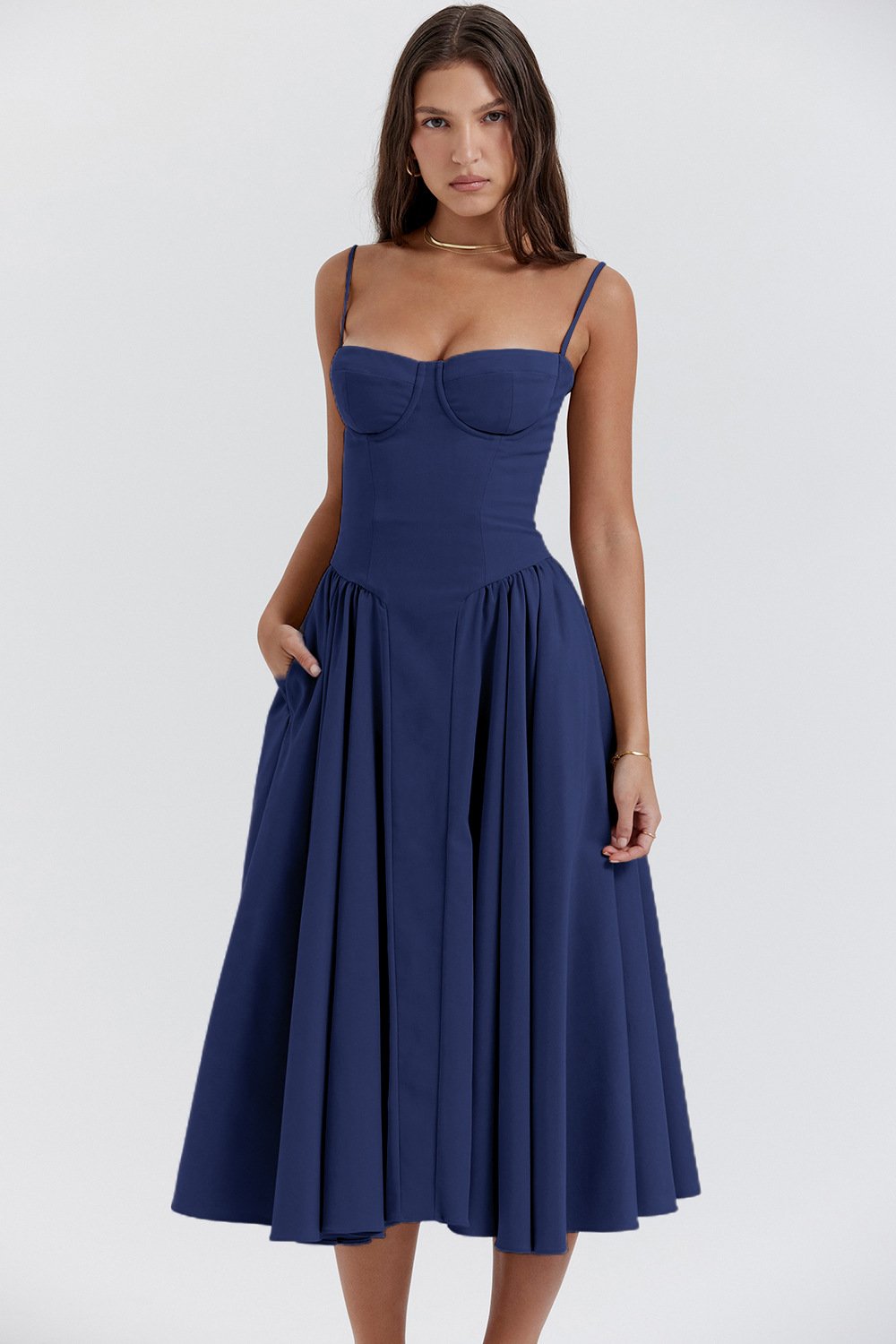 Julia - Chique Bruiloft Gastenjurk Dames Midi met Bustier en Volle Rok