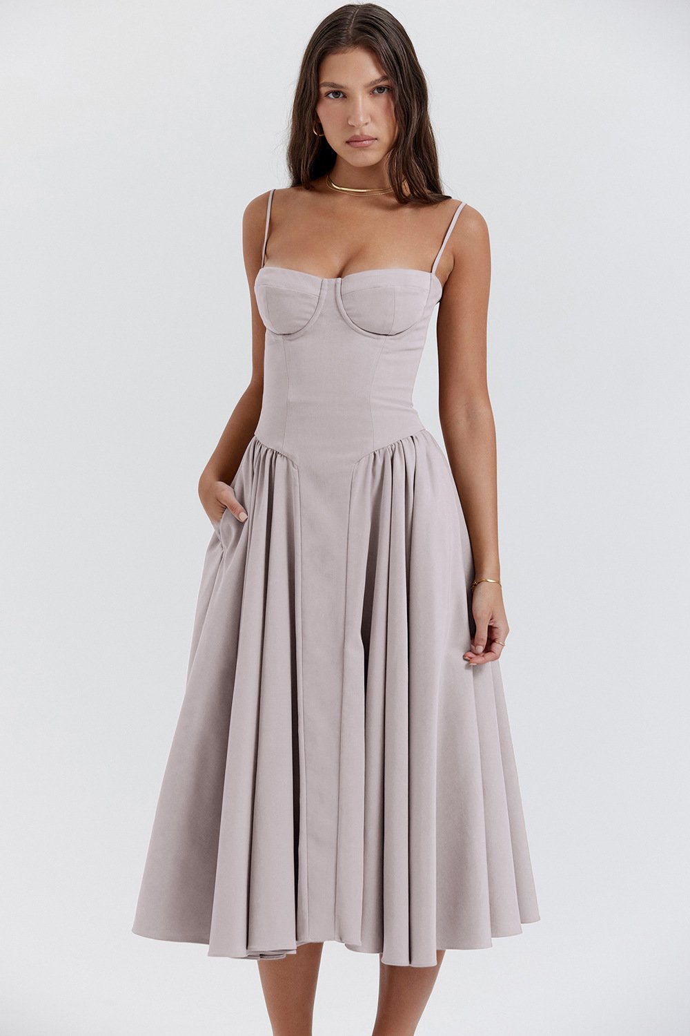 Julia - Chique Bruiloft Gastenjurk Dames Midi met Bustier en Volle Rok