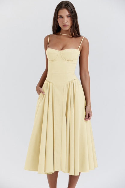 Julia - Chique Bruiloft Gastenjurk Dames Midi met Bustier en Volle Rok