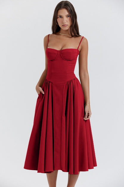 Julia - Chique Bruiloft Gastenjurk Dames Midi met Bustier en Volle Rok