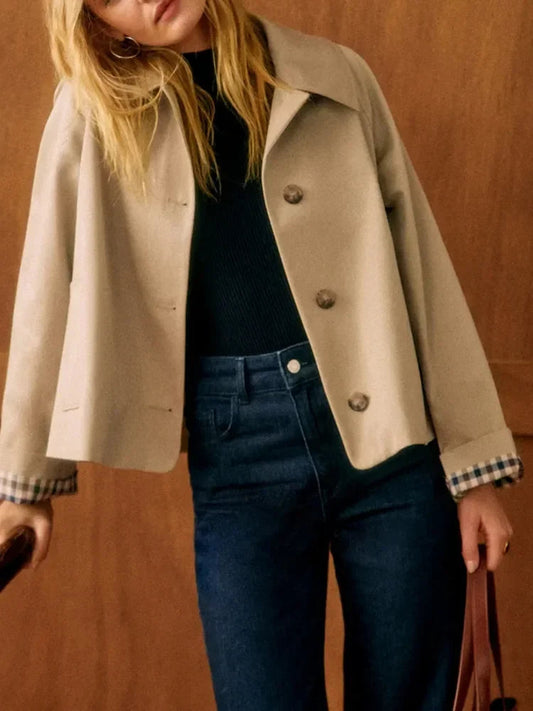 Julia - Dames Korte Trenchcoat met Knoopsluiting en Kraag voor de Herfst