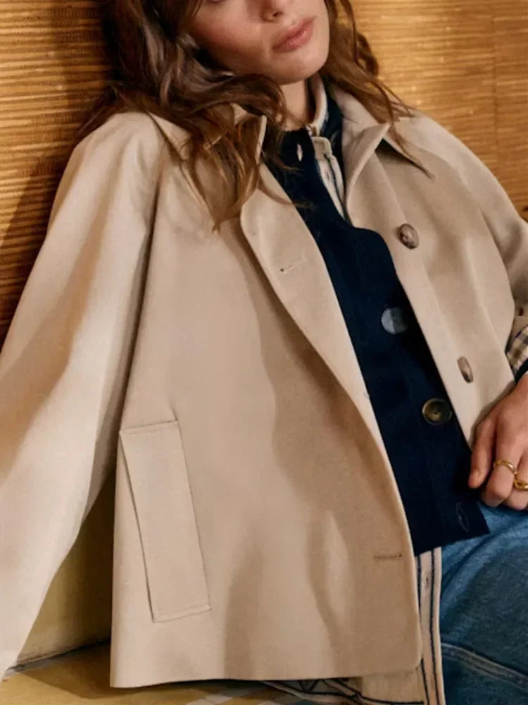 Julia - Dames Korte Trenchcoat met Knoopsluiting en Kraag voor de Herfst