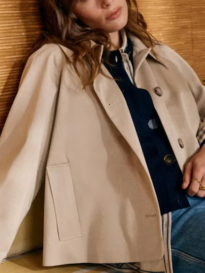 Julia - Dames Korte Trenchcoat met Knoopsluiting en Kraag voor de Herfst