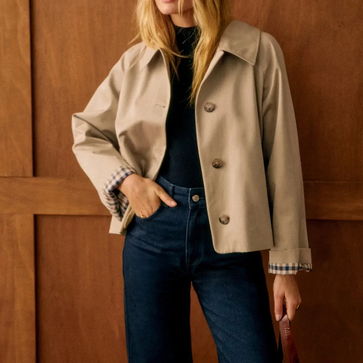 Julia - Dames Korte Trenchcoat met Knoopsluiting en Kraag voor de Herfst