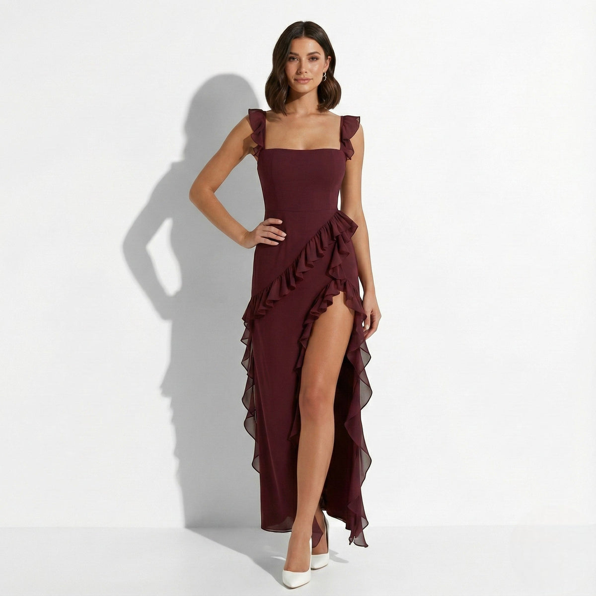 Julia - Dames Maxi Jurk voor Gala en Gelegenheid met Ruches en Split