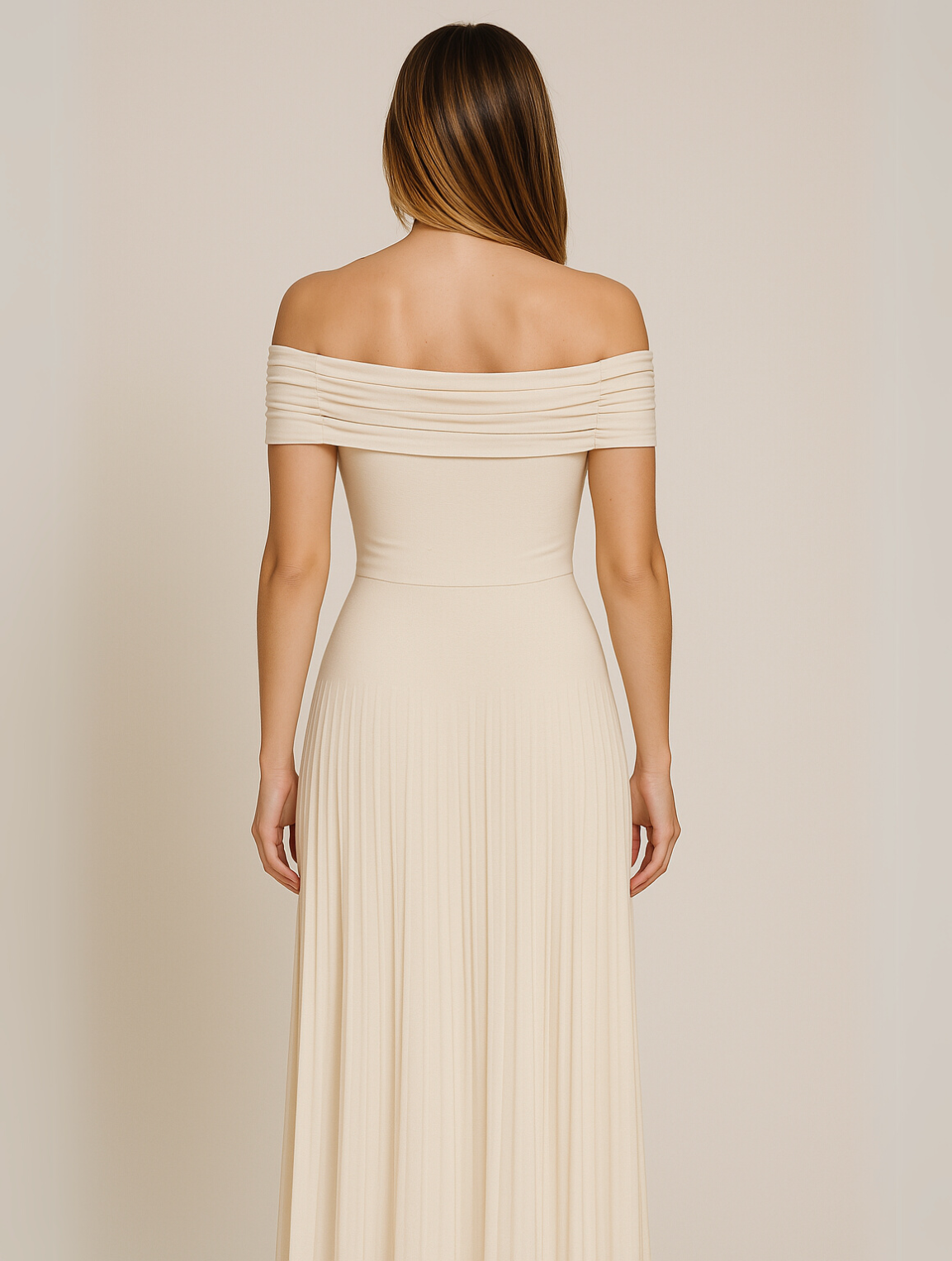 Julia - Elegante Bruiloft Gastenjurk Dames met Off Shoulder en Geplooide Maxi Rok