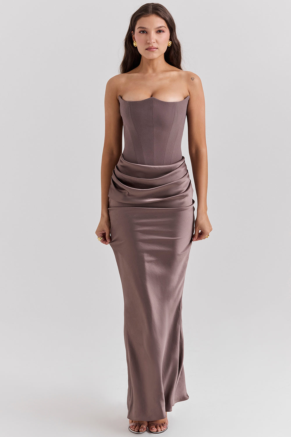 Julia - Elegante Bruiloft Gastenjurk Dames met Strapless Corset en Gedrapeerde Maxi-rok