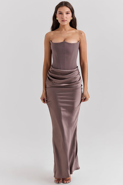 Julia - Elegante Bruiloft Gastenjurk Dames met Strapless Corset en Gedrapeerde Maxi-rok