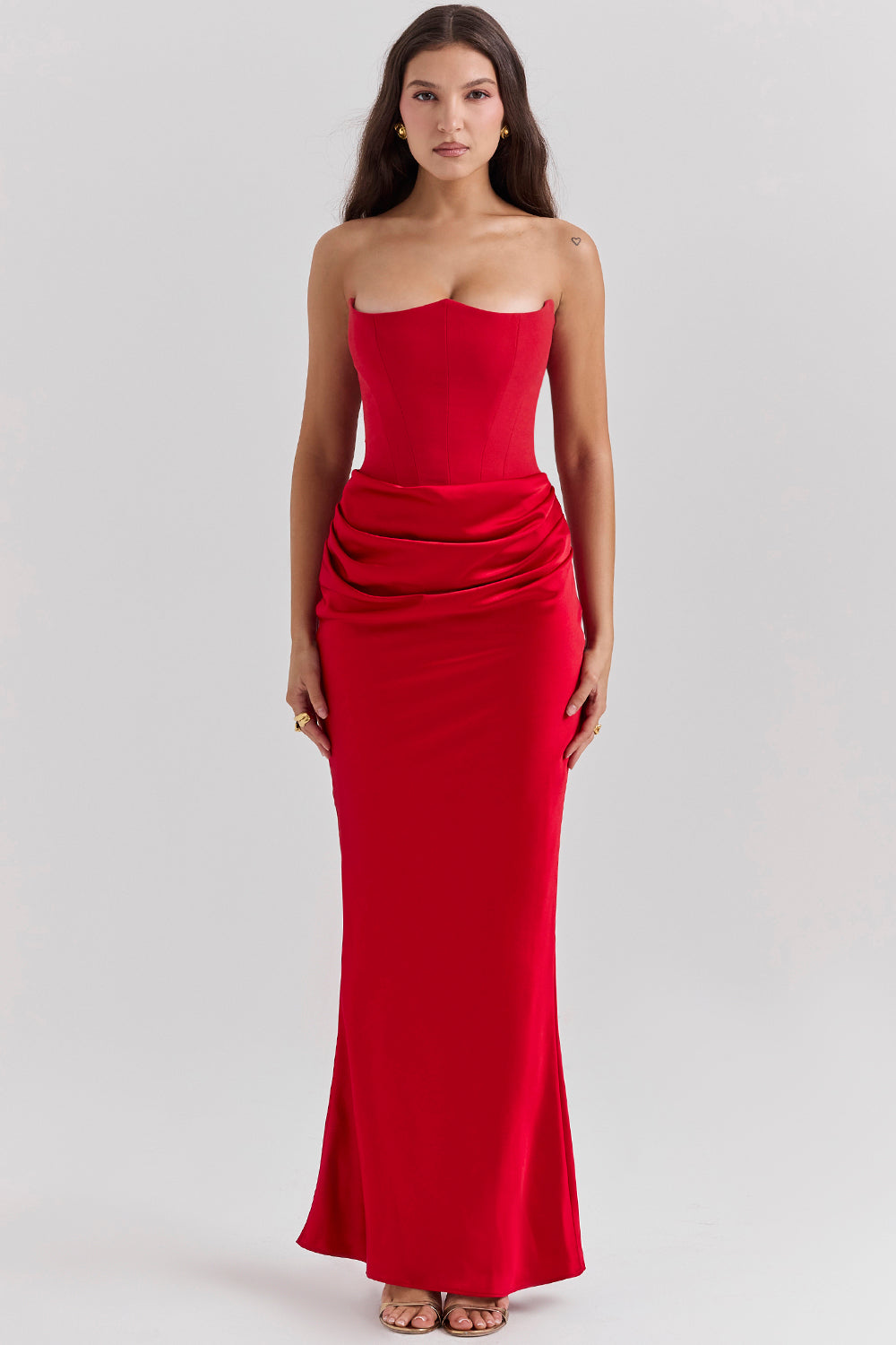 Julia - Elegante Bruiloft Gastenjurk Dames met Strapless Corset en Gedrapeerde Maxi-rok