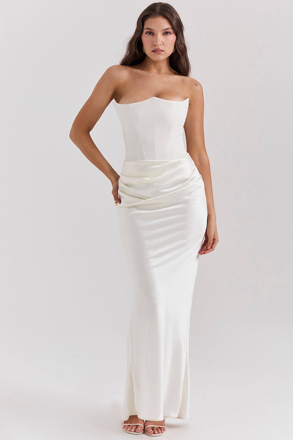 Julia - Elegante Bruiloft Gastenjurk Dames met Strapless Corset en Gedrapeerde Maxi-rok