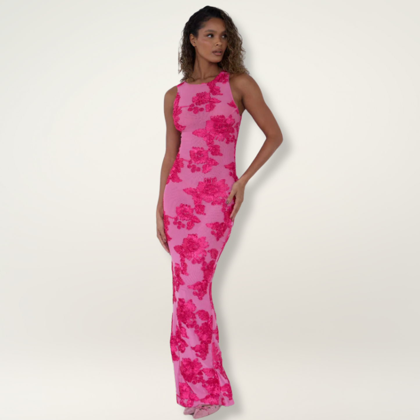 Julia - Romantische Bruiloft Gastenjurk Dames met Bloemenprint en Ronde Hals