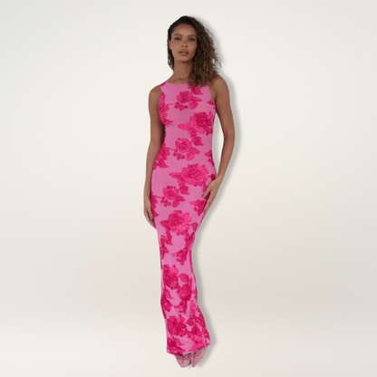 Julia - Romantische Bruiloft Gastenjurk Dames met Bloemenprint en Ronde Hals