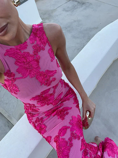 Julia - Romantische Bruiloft Gastenjurk Dames met Bloemenprint en Ronde Hals