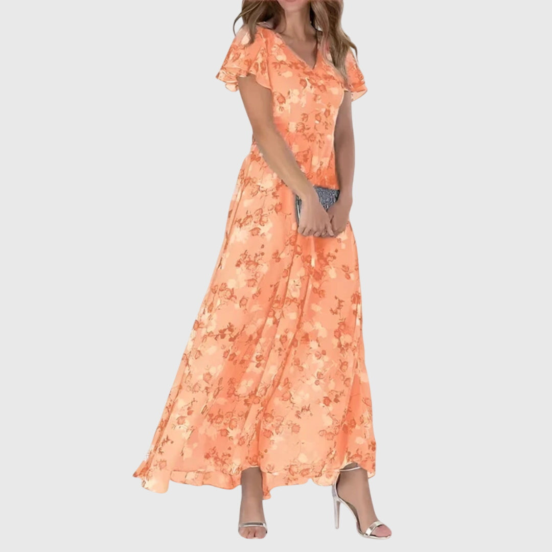 Julia - Romantische Zomerjurk Dames Maxi met Bloemenprint en Vlindermouwen