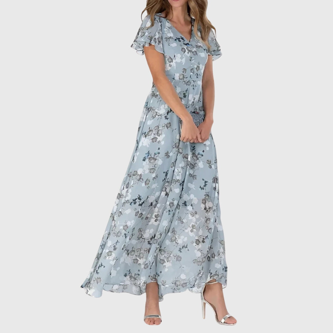 Julia - Romantische Zomerjurk Dames Maxi met Bloemenprint en Vlindermouwen