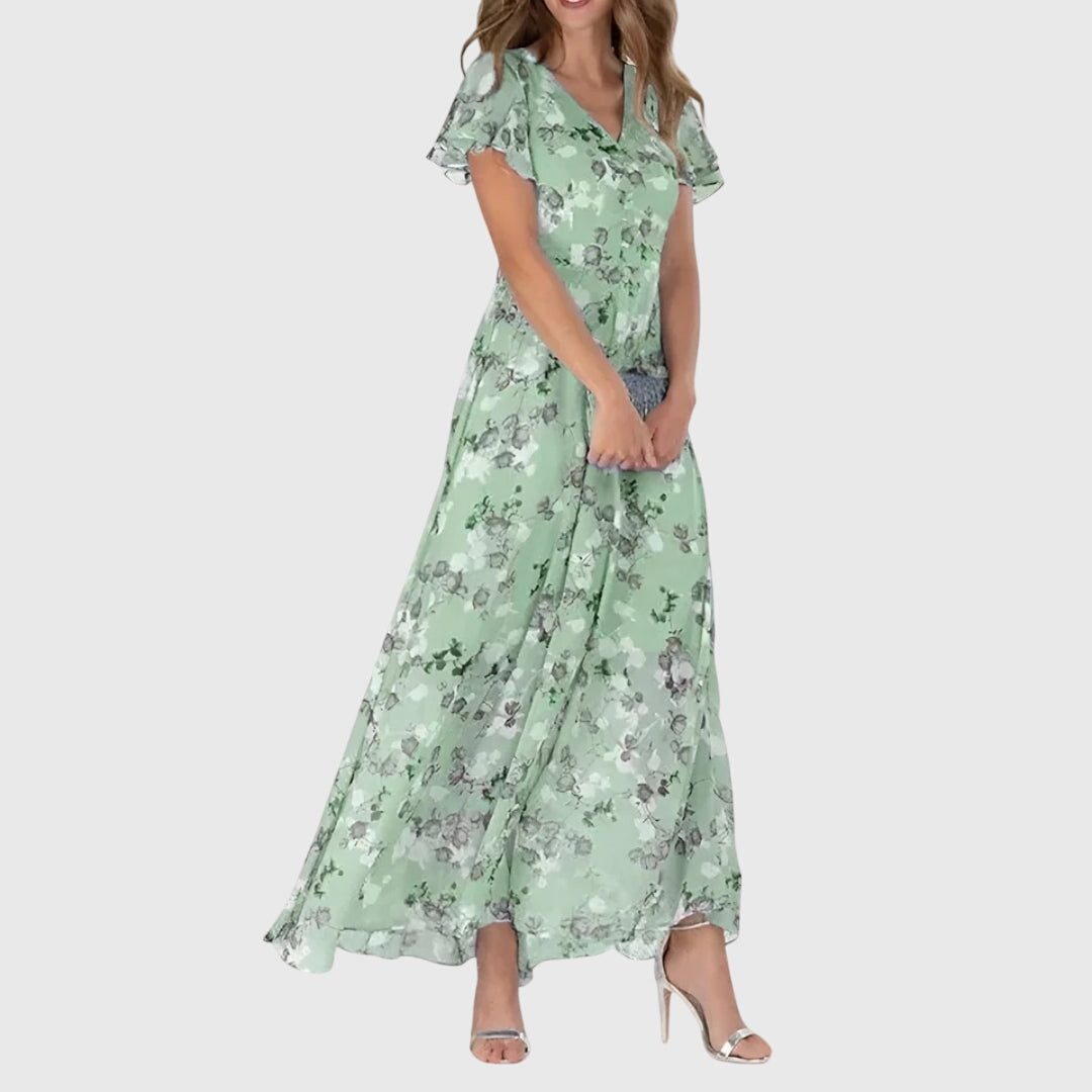 Julia - Romantische Zomerjurk Dames Maxi met Bloemenprint en Vlindermouwen
