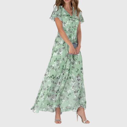 Julia - Romantische Zomerjurk Dames Maxi met Bloemenprint en Vlindermouwen