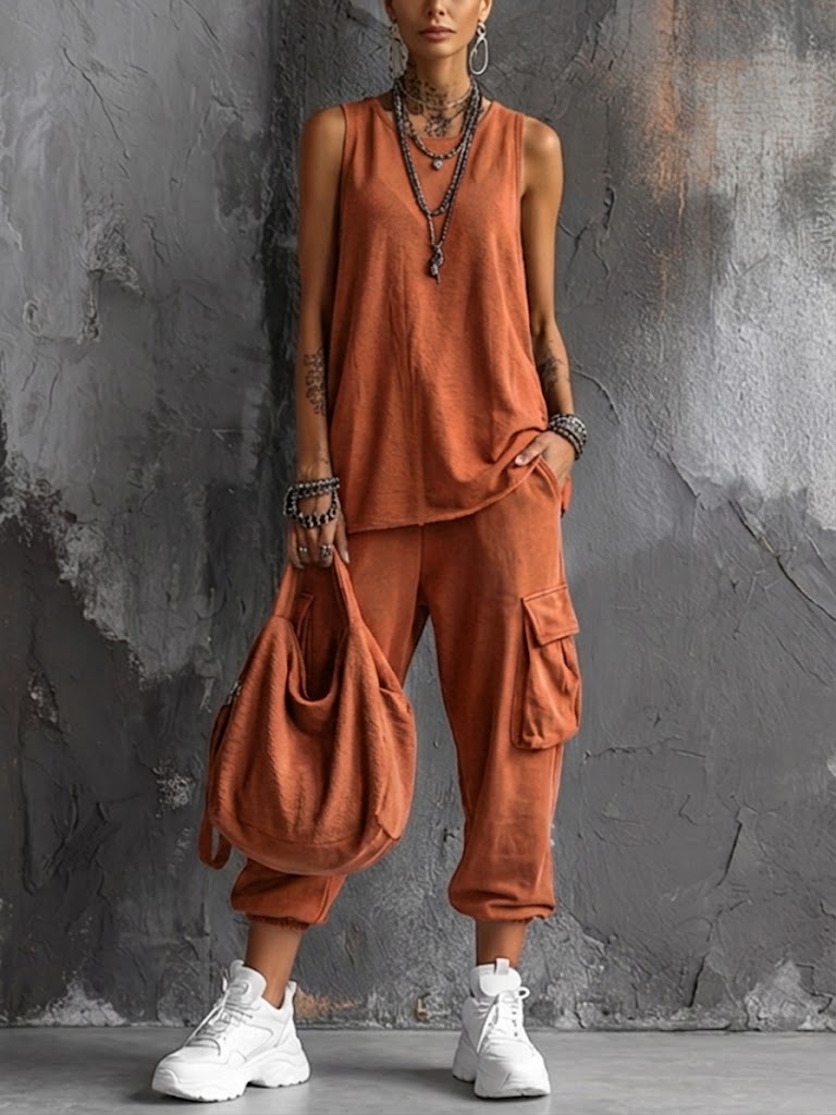 Julia - Stoere Linnen Set Dames met Oversized Top en Cargo Broek