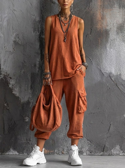 Julia - Stoere Linnen Set Dames met Oversized Top en Cargo Broek