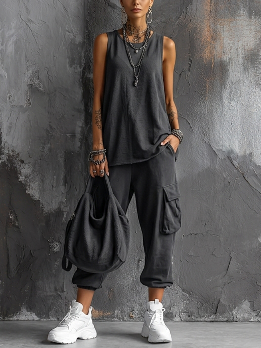 Julia - Stoere Linnen Set Dames met Oversized Top en Cargo Broek