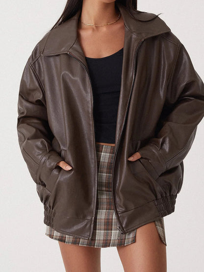 Julia - Dames Leren Stijl Jas Oversized met Ritssluiting