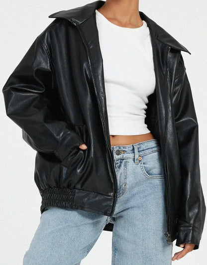 Julia - Dames Leren Stijl Jas Oversized met Ritssluiting