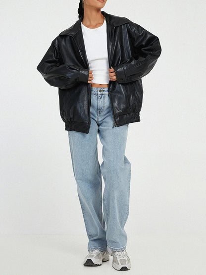 Julia - Dames Leren Stijl Jas Oversized met Ritssluiting