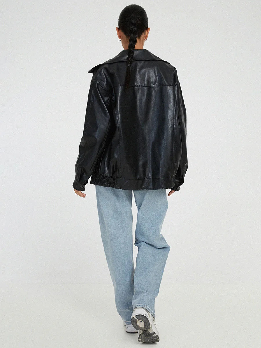 Julia - Dames Leren Stijl Jas Oversized met Ritssluiting