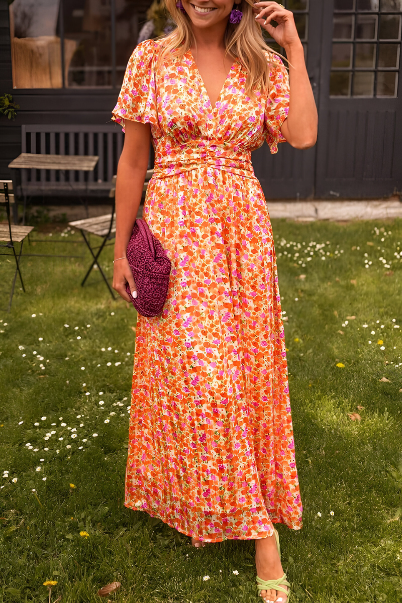 Julia - Vrolijke Zomerjurk Dames Maxi met V-hals en Bloemenprint