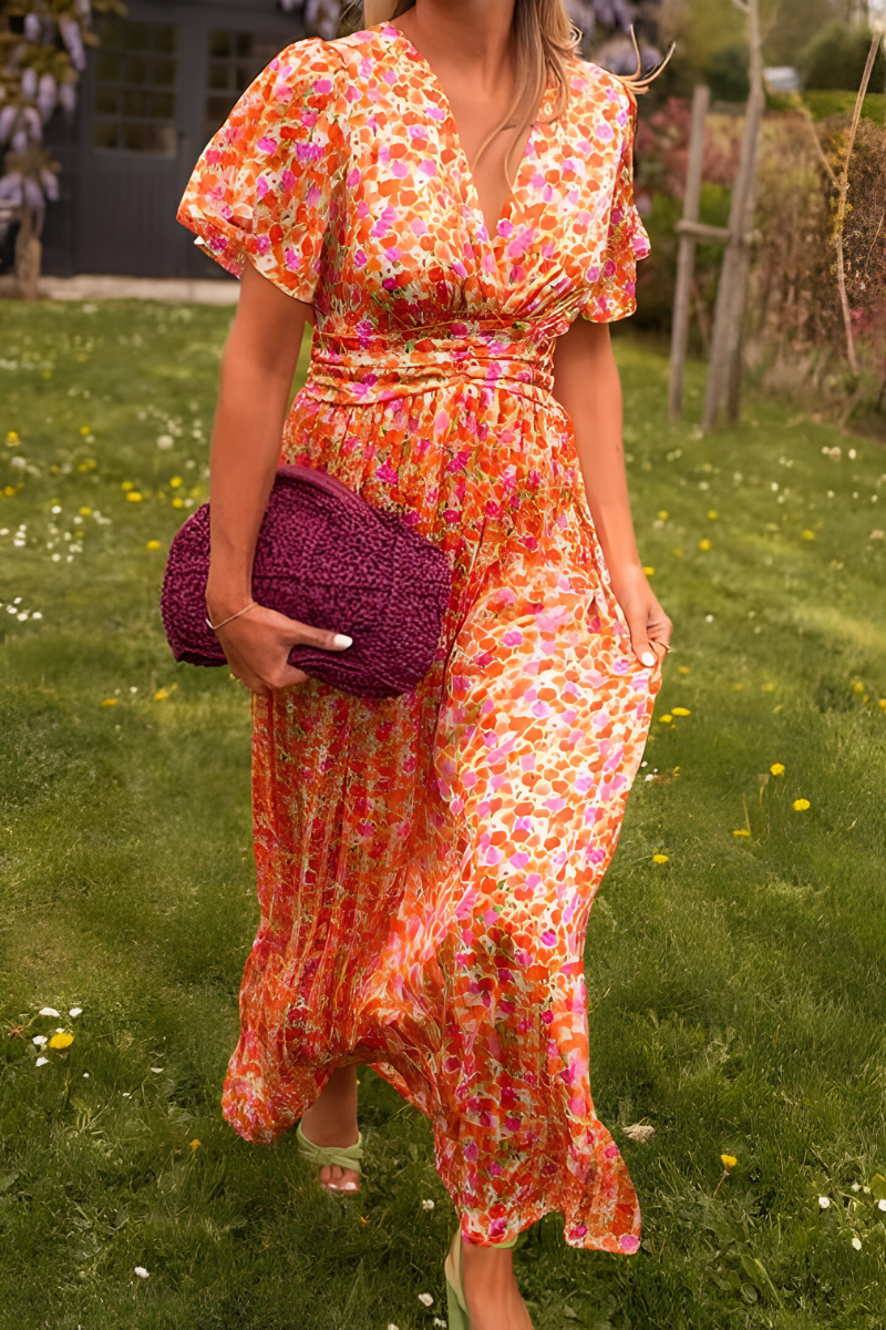 Julia - Vrolijke Zomerjurk Dames Maxi met V-hals en Bloemenprint
