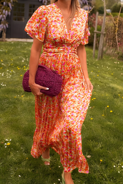 Julia - Vrolijke Zomerjurk Dames Maxi met V-hals en Bloemenprint