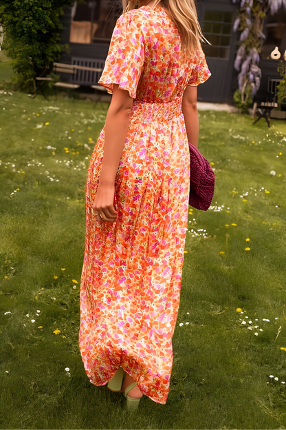 Julia - Vrolijke Zomerjurk Dames Maxi met V-hals en Bloemenprint