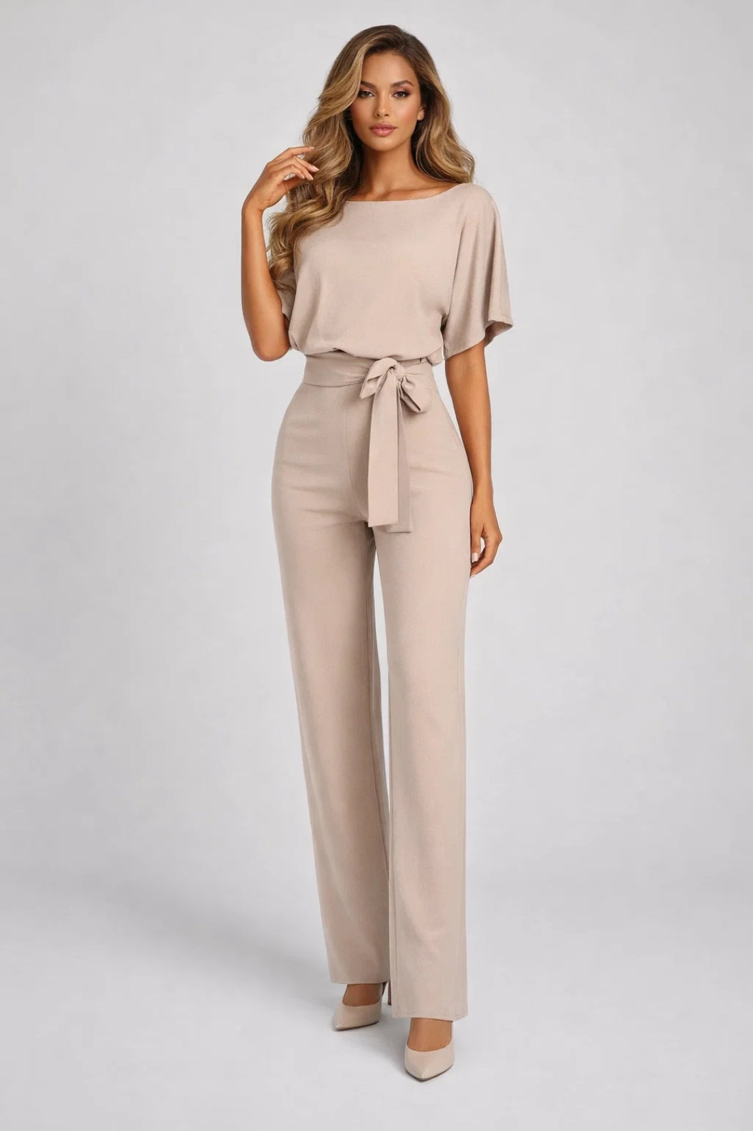 Jumpsuit Dames - Wijde Pijp met Ceintuur en Boothals | Elegant