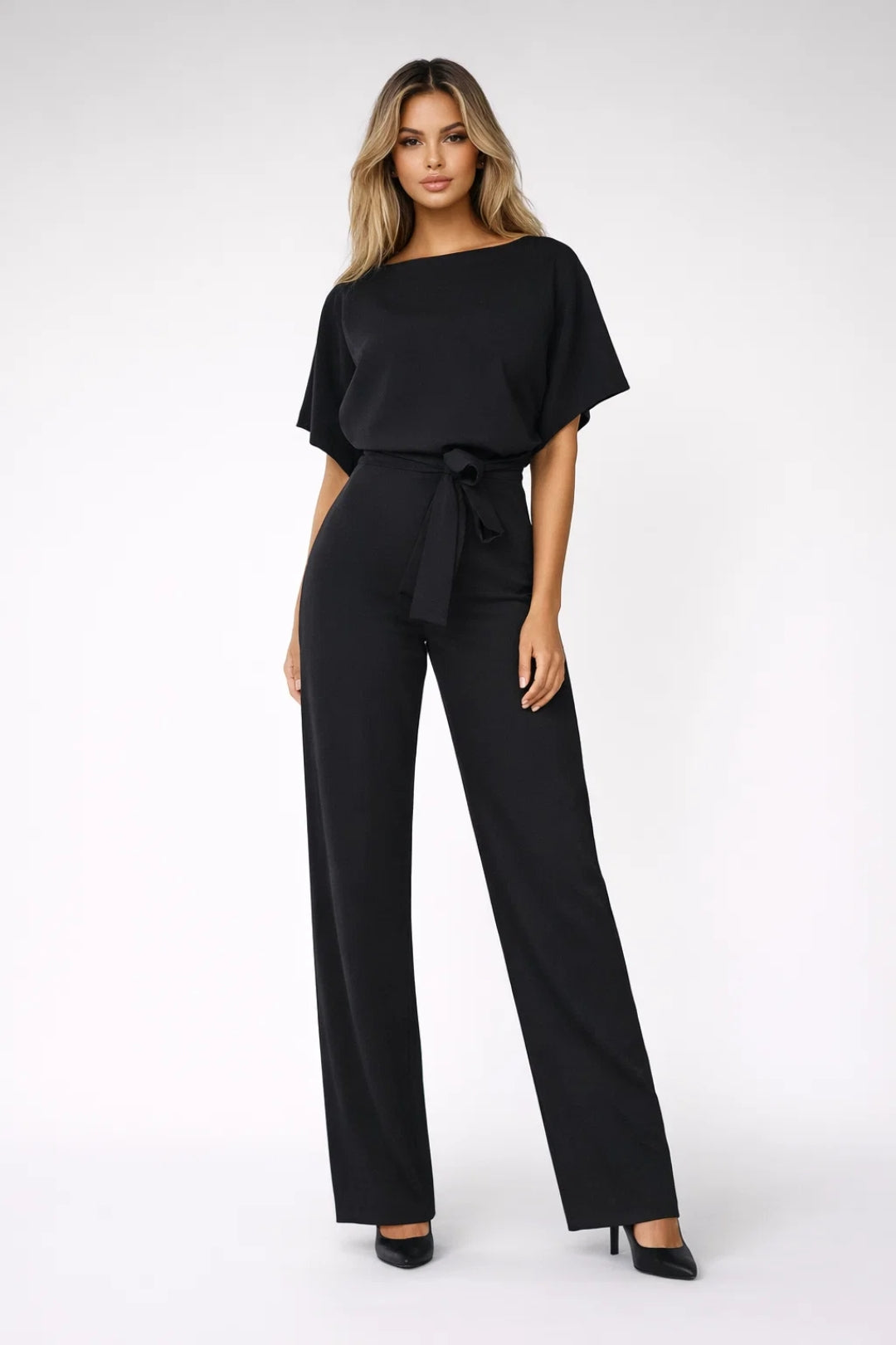 Jumpsuit Dames - Wijde Pijp met Ceintuur en Boothals | Elegant