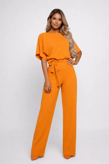 Jumpsuit Dames - Wijde Pijp met Ceintuur en Boothals | Elegant