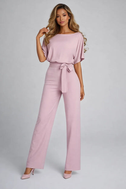 Jumpsuit Dames - Wijde Pijp met Ceintuur en Boothals | Elegant