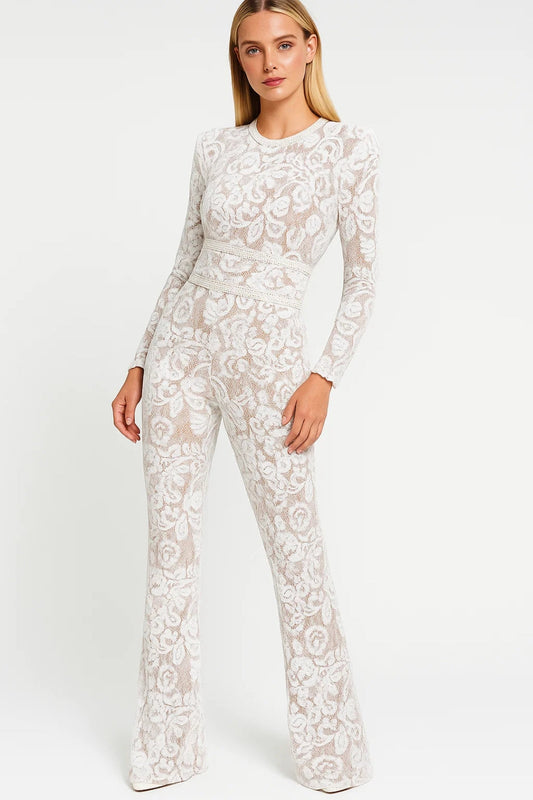 Jumpsuit met Flarepijpen | Elegante All-in-One | Geweven Bloemenpatroon