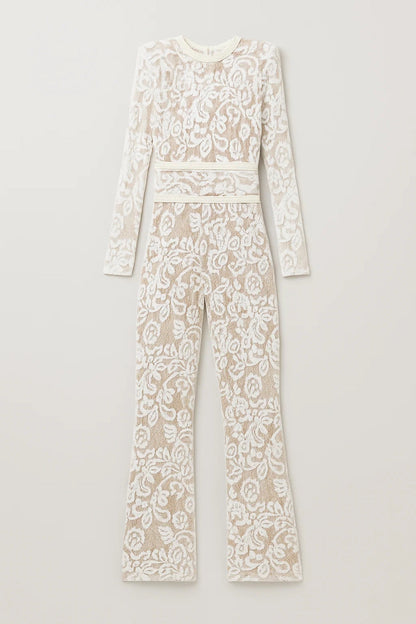 Jumpsuit met Flarepijpen | Elegante All-in-One | Geweven Bloemenpatroon
