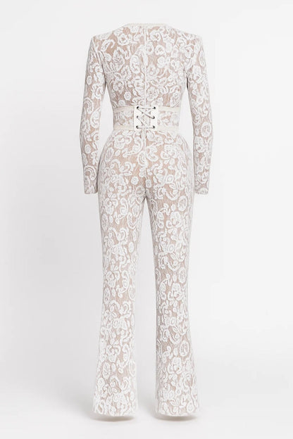 Jumpsuit met Flarepijpen | Elegante All-in-One | Geweven Bloemenpatroon