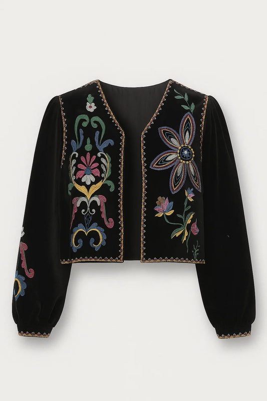 Kort Damesjasje | Geborduurd Design met Bloemenmotief | Artistiek en Elegant