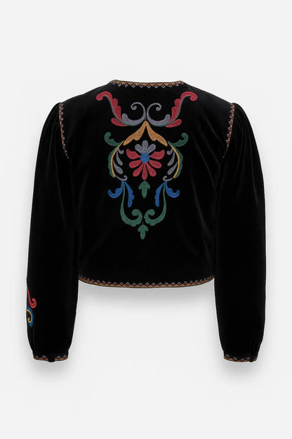 Kort Damesjasje | Geborduurd Design met Bloemenmotief | Artistiek en Elegant