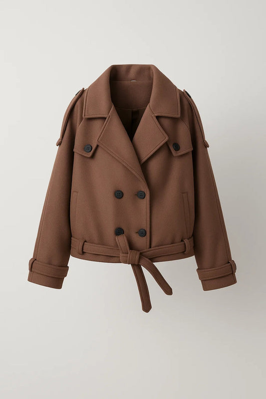 Korte Damesjas | Dubbelrijig Met Ceintuur | Stoer en Tijdloos Design